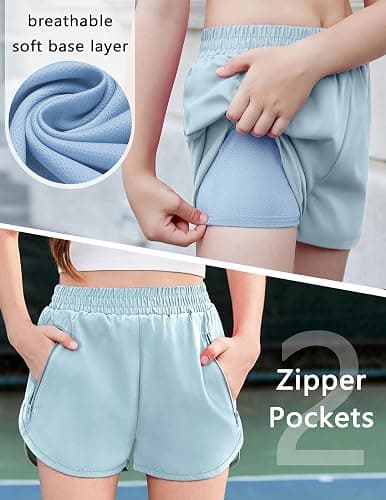 Zaclotre Girls Athletic Shorts with Zipper Pockets 2 in 1 Kid Workout Running Volleyball Soccer Shorts with Liner thumbnail 4