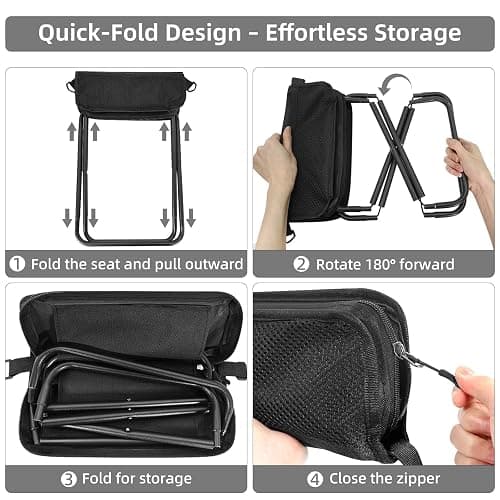 Pocket Chair, Folding Camp Stool for Adults, Portable Lightweight Small Foldable Camping Chair, Mini Seat Travel Fishing Stool Compact Folding Footrest with Carry Pouch&Strap Silla plegable portátil thumbnail 8
