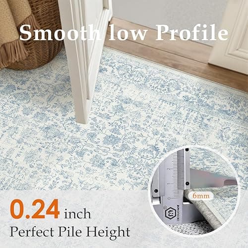 PureCozy Blue Area Rug 5x7 Machine Washable Vintage Living Room Distressed Non Slip Carpet Traditional Indoor Bedroom Retro Floral Accent Throw Large Rug Office Kitchen Bathroom Dining Room | Machine Washable, Non Slip, Blue, Large, Vintage, Traditional, Distressed, Indoor, Retro, Accent thumbnail 3