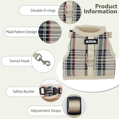 AIITLE Adjustable Bunny Harness & Leash Set - Soft Mesh Liner, Comfort Fit Plaid Pattern Vest with Magic Tape Design, Portable for Small Animal Pets Puppy Cat Rat Squirrel Ferret, Beige L thumbnail 8