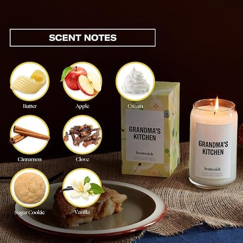 Homesick Scented Candles for Home (Grandma's Kitchen) - 13.75 oz Long-Lasting Natural Soy Wax Blend Jar Candle Gifts for Women & Men, 60-80 Hours Burn Time - Notes of Butter, Apple & Cream thumbnail 3