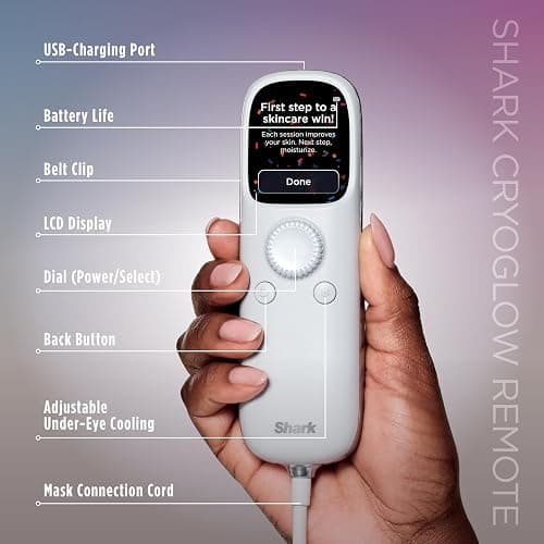 Shark CryoGlow LED Face Mask with Under-Eye Cooling, Anti-Ageing & Blemish Repair, Red & Blue LED, Infrared Light Therapy, USB-C, Remote Control, Storage Bag, Blue Frost, FW312 thumbnail 12
