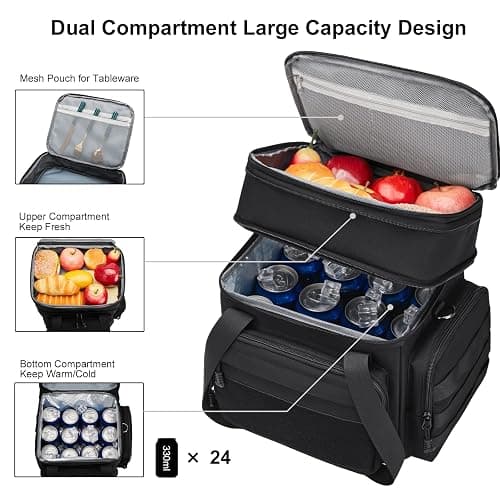 Gafetrey Tactical Lunch Box for Men, Insulated Lunch Bag Adult, Thermal Lunchbox Leakproof Waterproof Cooler Bag, Large Lunch Pail for Work Office Camping Travel (Black) thumbnail 3