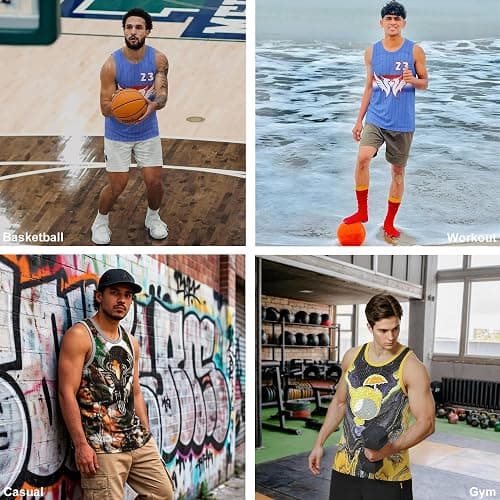 TPAZGHE Men's Graphic Lightweight Mesh Athletic Basketball Jersey Tank Top | Stylish Bold Prints, Breathable, Hip-hop, Quick-dry, Soft, Easy Care, Streetwear Style thumbnail 6