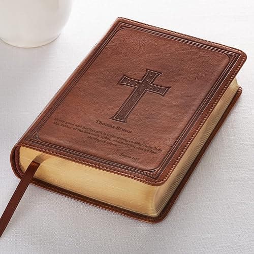 Personalized Compact Large Print Bible KJV Faux Leather Holy Bible Custom Name 3 Rows Of Text & Red-Highlighted Verses, Personal Gift for Christian & Religious Celebrations | Brown thumbnail 8