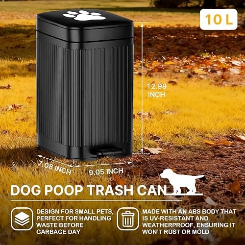 Dog Poop Trash Can Outside 2.7Gal Dog Waste Trash Can with Lid Odor Control | Outdoor Trash Can with Lid Foot Pedal, Outdoor Dog Poop Trash Can with 20 Bags,Pet Waste Trash Can with Lid Soft Close, Black thumbnail 2