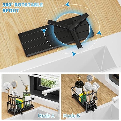 Cisily Black Sponge Holder for Kitchen Sink, Sink Caddy Organizer with High Brush Holder, Kitchen Countertop Organizers and Storage Essentials, Rustproof 304 Stainless Steel, Soap Dispenser Organize - Black thumbnail 3