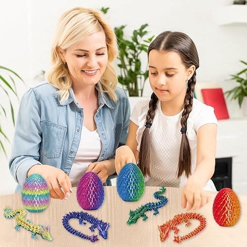 4PCS 3D Printed Dragon Egg Set,Crystal Animals Egg Fidget Toy with Dragon Inside Easter Halloween for Kids (Multicolor+Rainbow) - Multicolor+rainbow thumbnail 7