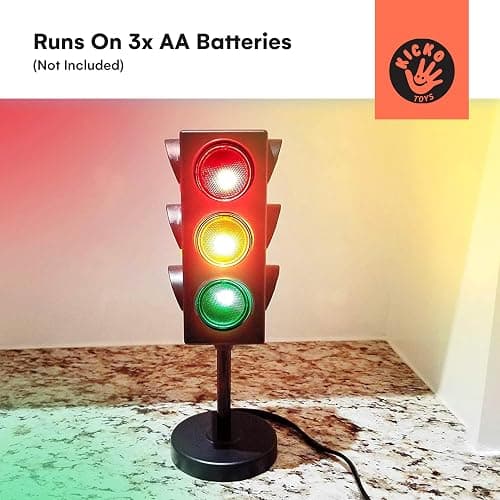Kicko 11-Inch Traffic Light Lamp with Base - 4-Mode Color Changing Stop Lights for Kids’ Bedroom, Birthday Party Decoration or Playroom - Battery or USB Powered Mini Night Light - Boys Room Decor thumbnail 5