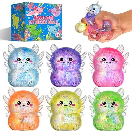 6 Packs Axolotl Squishy Toys, Slow Rising Stress Balls for Kids Adults, Sensory Squeeze Toys for Anxiety Relief Axolotl Party Favors Classroom Prizes Birthday Gifts (6 Colors) - Image 1