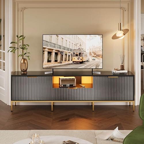 Bestier 70” Fluted TV Stand with LED Lights, Black TV Stand for TVs Up to 80", Modern Entertainment Center with Storage, TV Console, Media Console for Living Room Bedroom thumbnail 6