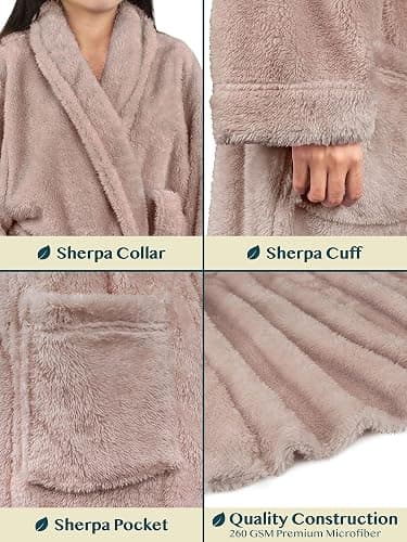 PAVILIA Premium Womens Plush Soft Robe Fluffy, Warm, Fleece Sherpa Shaggy Bathrobe thumbnail 4