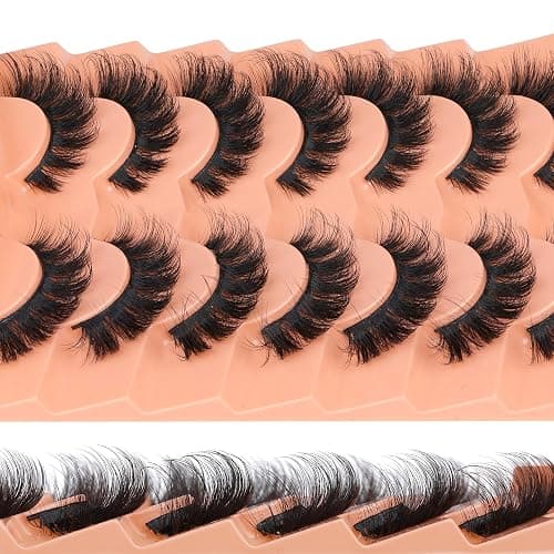 JIMIRE Mink Lashes Fluffy Cat Eye False Eyelashes D Curl Russian Strip Lashes Natural Look Soft Fake Lashes Volume Eyelash Extensions 7 Pairs Pack thumbnail 7