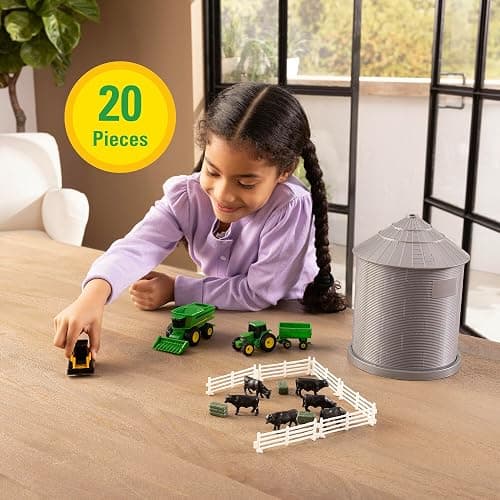 TOMY John Deere Farm Playset with Grain Bin - 1:64 Scale - Includes Grain Bin, John Deere Tractor Toys, Skid Steer, Farm Animal Toys, and Fencing - Ages 3 Years and Up thumbnail 4