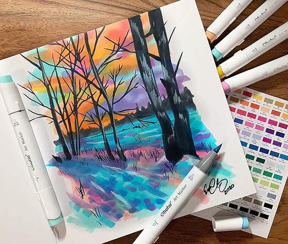 Marker Pads Art Sketchbook, Ohuhu 120LB/200GSM Heavy Smooth Drawing Papers, 30 Sheets/60 Pages, Hardcover Sketch Book, Specially Designed for Alcohol Markers (6.9" x 6.5") thumbnail 5