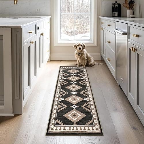 Tijuboni Western Hallway Runner Rug 2x6, Non-Slip Long Runners for Bedroom Kitchen Hall Laundry, Southwestern Area Rugs Washable, Aztec Black-White-Brown thumbnail 4