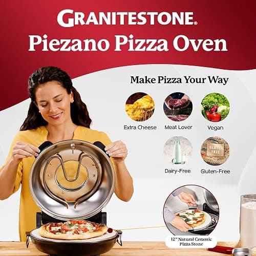 PIEZANO Crispy Crust Pizza Oven by Granitestone – 12 Inch Electric Pizza Oven Indoor Countertop Maker with Ceramic Stone Heats up to 800˚F for Stone Baked Pizzeria Style at Home As Seen on TV Products thumbnail 2