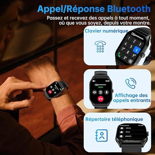 OUKITEL Montre Connectée Homme Femme, 2.0" HD Smartwatch avec Appel Bluetooth, Etanche IP68, Montre Connecté Sport avec 140+Modes Sportifs, Podometre/Sommeil/Cardiofrequencemetre pour Android/iOS thumbnail 3