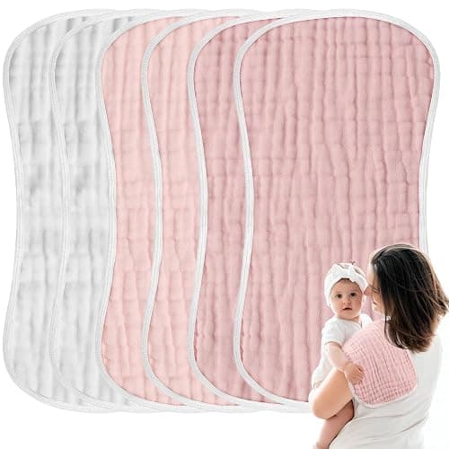 MUKIN Baby Muslin Burp Cloth Set of 6, Ultra Soft Absorbent Thick Cotton Burping Cloths for Unisex Newborn Babies, 20'' by 10'' Neutral Milk Spit Up Rags Boys Girls - Baby Must Haves. (Gradient Pink) thumbnail 8