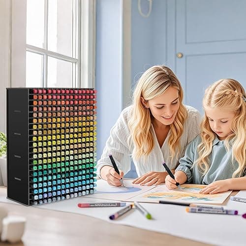 SANFURNEY Art Marker Storage Rack for 300 Markers, Watercolour Brushes Pens Color Pencils Organizer Holder for Desk - Black thumbnail 2
