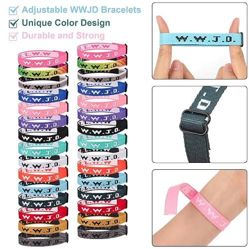 30PCS WWJD Bracelet Pack for Women Men, Christian Jesus Wristbands Gifts, W.W.J.D Adjustable Bracelets What Would Jesus Do Bracelet thumbnail 2