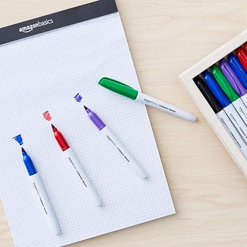 Amazon Basics Fine Tip Point Permanent Markers for Office, School, and Home Use, Assorted Colors, 24 Pack thumbnail 2
