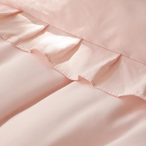 YIKUSH Queen Comforter Set Pink 3PCS (1 Ruffled Blush Comforter and 2 Pillowcases) Vintage Shabby Chic Bedding Soft Fluffy Comforter Set All Season thumbnail 3
