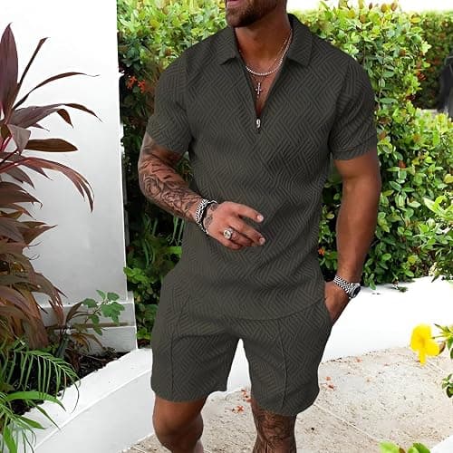 amropi Homme Survêtement de Sport T-Shirt à Manches Courtes Fermeture éclair et Short Ensemble thumbnail 3