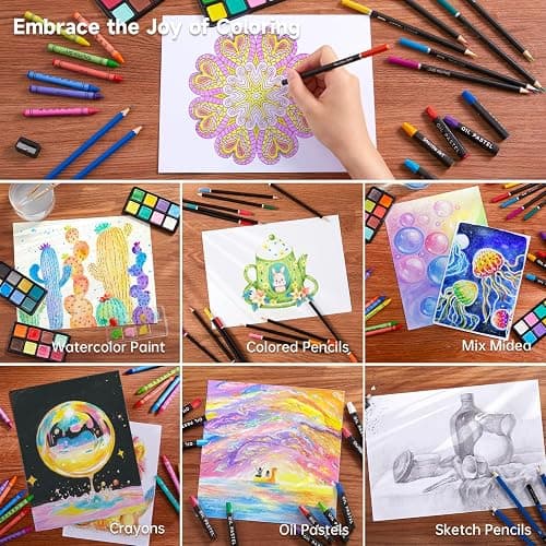 Shuttle Art 149 Piece Deluxe Art Set, Art Supplies in Wooden Case, Painting Drawing Art Kit with Acrylic Paint Pencils Oil Pastels Watercolour Cakes Colouring Book Sketch Pad for Kids and Adults thumbnail 4