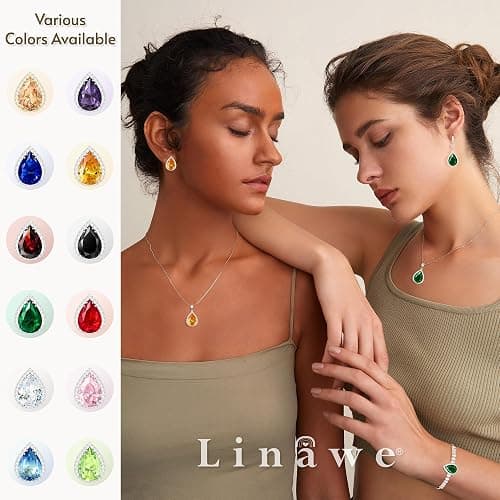 Linawe Crystal Chain Necklace for Women Trendy, Imitation Diamond Pendant, Statement Cubic Zirconia Boho Jewelry Set, 14K Gold/Rose Gold/Silver Birthstone Necklace thumbnail 5