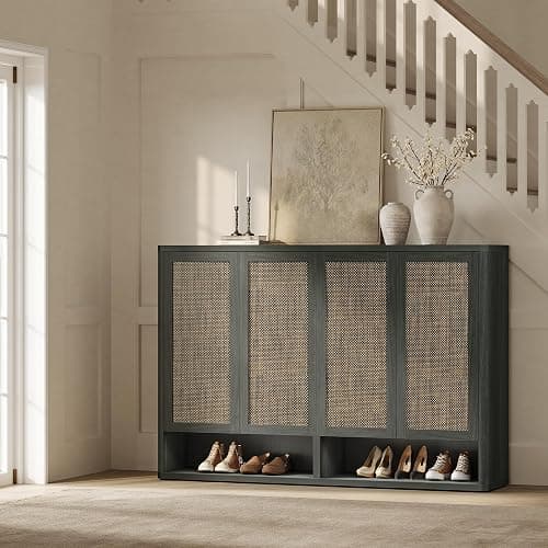 SICOTAS Rattan Shoe Storage Cabinet - Modular Shoe Cabinets with Door Tall Large Shoe Cabinet Storage for Entryway - 65.6" Wide Modular Cabinet for Hallway, Living Room thumbnail 8
