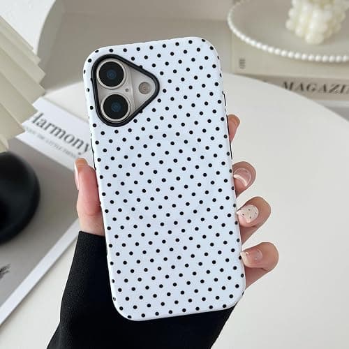 ZTOFERA Magnetic Case for iPhone 16, Polka Dot Phone Case Cute for Girl Women, Compatible with Magsafe, Hard PC+Soft TPU Protective Phone Cover for iPhone 16-White thumbnail 7