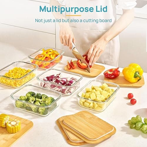 Vtopmart 5 Pack Glass Food Storage Containers with Bamboo Lids, 35oz | Reusable Meal Prep Containers for Leftovers, Lunch & Kitchen Storage, Microwave, Dishwasher Safe Glass Food Containers thumbnail 4