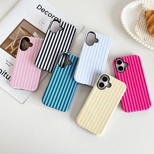 CHEDEMK Compatible with iPhone 17 Case, Cute Fashion Aesthetic Striped Phone Case for Women, Shockproof Soft TPU and Hard PC Protective Phone Cover for iPhone 17 6.3"- Pink thumbnail 2