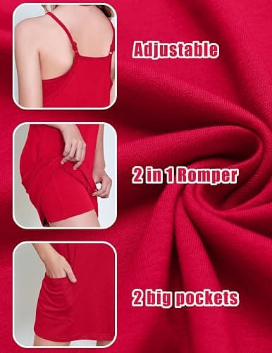 Arshiner Girls Dress with Shorts Casual Summer Spaghetti Straps One Piece Romper Dresses with Pockets for Kid 5-15 Y - 5-6 Years - Red thumbnail 5
