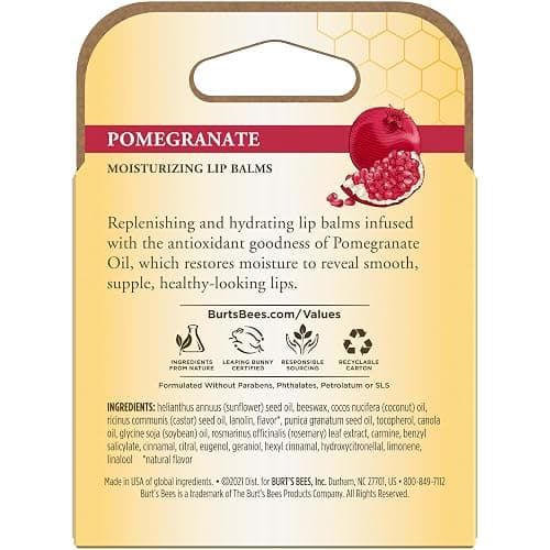 Burt's Bees Lip Balm - Pomegranate, Lip Moisturizer With Responsibly Sourced Beeswax, Tint-Free, Natural Origin Conditioning Treatment, 4 Tubes, 0.15 oz. thumbnail 9