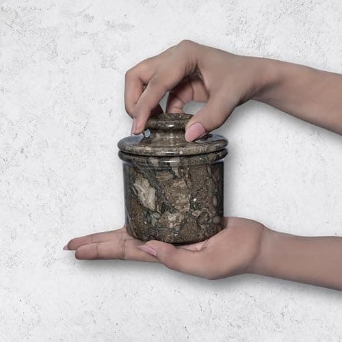 Oceanic Marble Butter Crock with Lid: 4" Gray Marble Handmade Butter Storage Dish - Stylish Kitchenware thumbnail 2