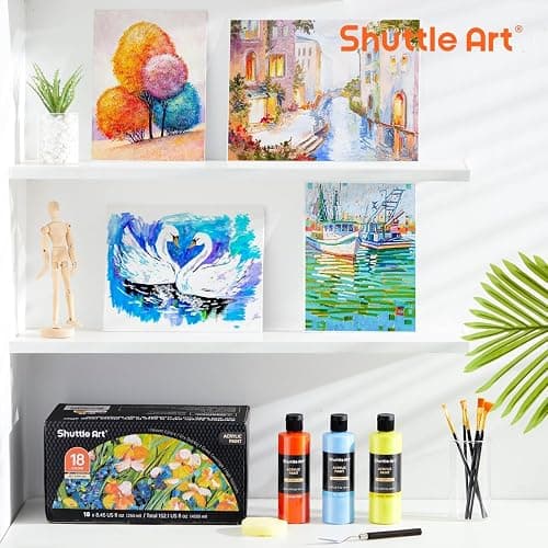 Shuttle Art 18 Colors Acrylic Paint Bottle Set (250ml/8.45oz), Rich Pigmented Bulk Painting Supplies for Artists, Beginners and Kids on Rocks Crafts Canvas Wood Ceramic thumbnail 7