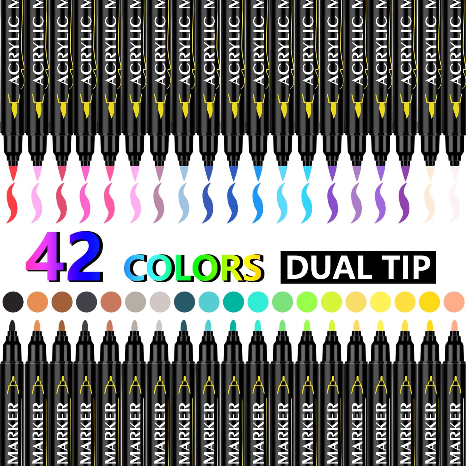 42 Colores de Marcadores Acrílicos Set de Doble Punta, Vibrantes, Ideal para Pintura y Manualidades, Incluye Caja de Cartón (42) thumbnail 2