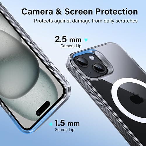 Supdeal Magnetic Clear Case for iPhone 15, [Compatible with MagSafe] [Non Slip Bumper & Not Yellowing] Military Grade Shockproof Transparent Silicone Phone Cover, 6.1", Transparent thumbnail 4