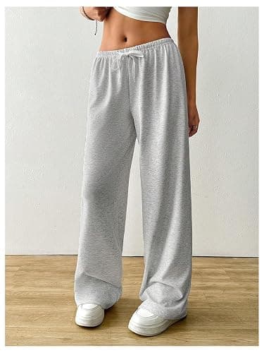 RoseSeek Women's Drawstring Waist Straight Streetwear Long Wide Leg Pants Casual Loose Baggy Workout Long Fall Sweatpants thumbnail 2