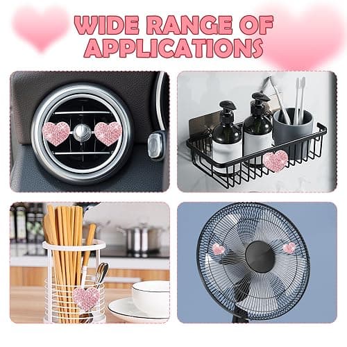 4PCS Heart-Shaped Car Vent Clips with Rhinestone,Bling Air Vent Clips Car Decorations,Premium Shiny Car Clips for Vents CCar Accessories Interior for Cars,Trucks,SUVs (Pink) thumbnail 5