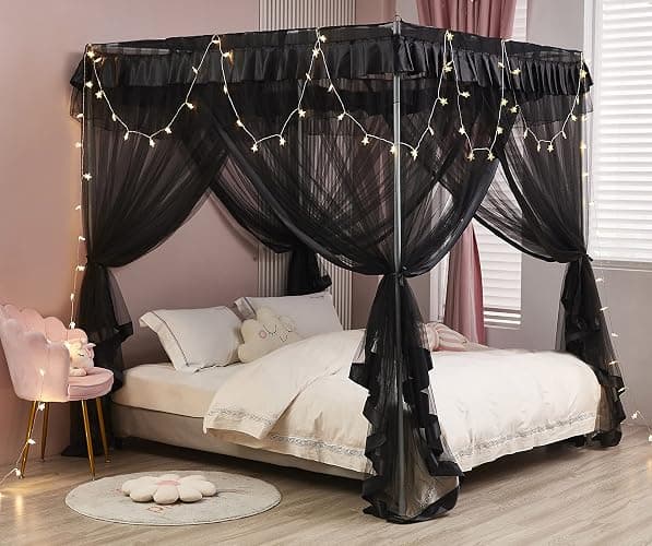 Mengersi 4 Corner Post Bed Canopy Bed Curtains Mosquito Net Bedroom Decoration Accessories (Twin, Black) thumbnail 3