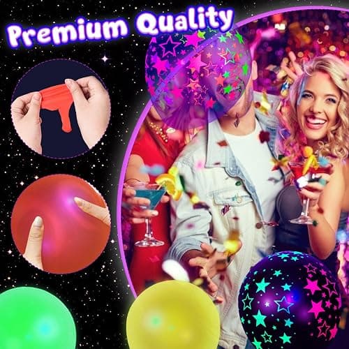 LovesTown 66PCS UV Neon Balloons Assorted, Glow Party Latex Balloons 12" Fluorescent Balloons with Stars for Birthday Wedding Glow Party Supplies thumbnail 6