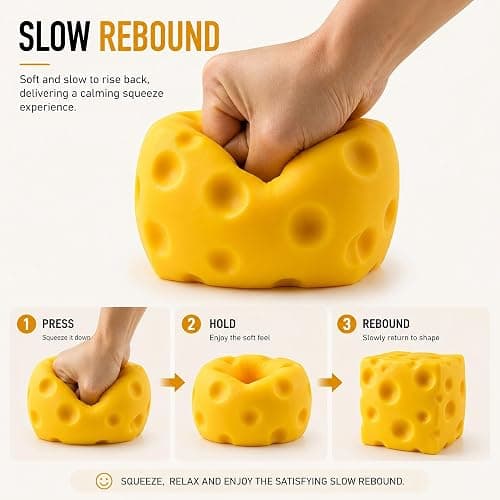 Giant Cheese Squishy Toy, 10cm Slow Rising TPR Squeeze Toy | with EVA Foam Filling, Jumbo Sensory Fidget Toy and Novelty Desk Gift for Kids, Teens and Adults thumbnail 5