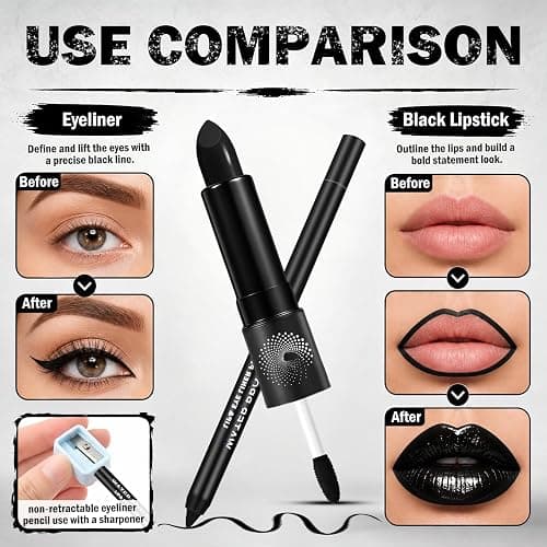 IONSGAKO Matte Black Lipstick and Lip Liner Set for Halloween Goth Makeup | Double-ended Matte Black Lip Gloss Non-Stick Cup Waterproof Long Lasting Smudge-Proof for Cosplay Gothic Lip Makeup thumbnail 6