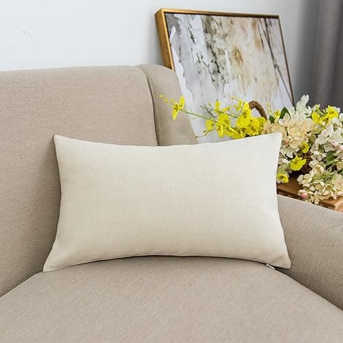 Jeanerlor Lined Linen White Throw Pillow Cover 12x20 inch Cushion Case from Home Decor for Baby/Children, (30 x 50 cm), Light Linen - Light Linen - 20" x 12" (Pack of 1)