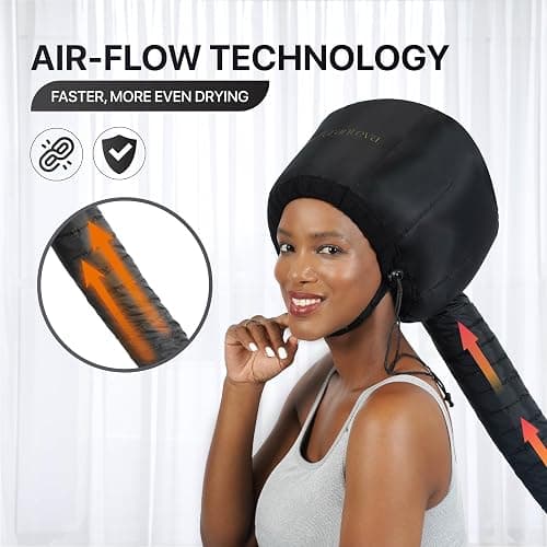 Hooded Hair Dryer Attachment w/A Headband Integrated That Reduces Heat Around Ears & Neck - Hair Dryer Hooded Diffuser Cap for Curly, Speeds Up Drying Time, Deep Conditioning At Home - Portable, Large thumbnail 3