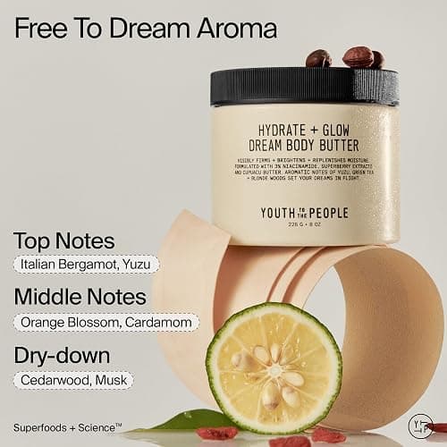 Youth To The People Superberry Hydrate + Glow Dream Body Butter - 3% Niacinamide + Jojoba Oil, Shea + Cupuaçu Butters, Yuzu + Green Tea + Blonde Woods Scented Body Lotion, Firming Moisturizer, Vegan thumbnail 6