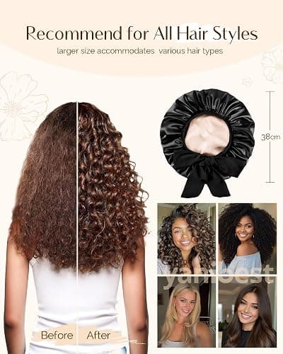 Yanibest Satin Silk Bonnet for Sleeping Women, Double Layer Hair Bonnet with Elastic Tie Band for Curly Natural Hair thumbnail 4